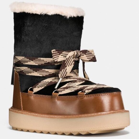 Rare Coach Runaway Shearling Bootie in Haircalf Black Burnt  Coach G1494 Shearling Bootie in Haircalf